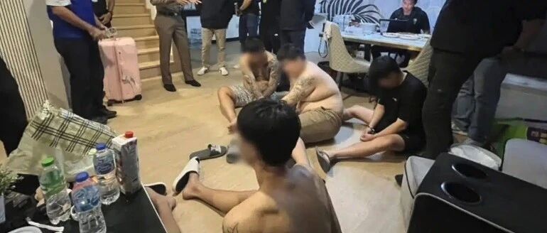 春武里警方突袭一处别墅解救三名中国女子,四名男子被拘留