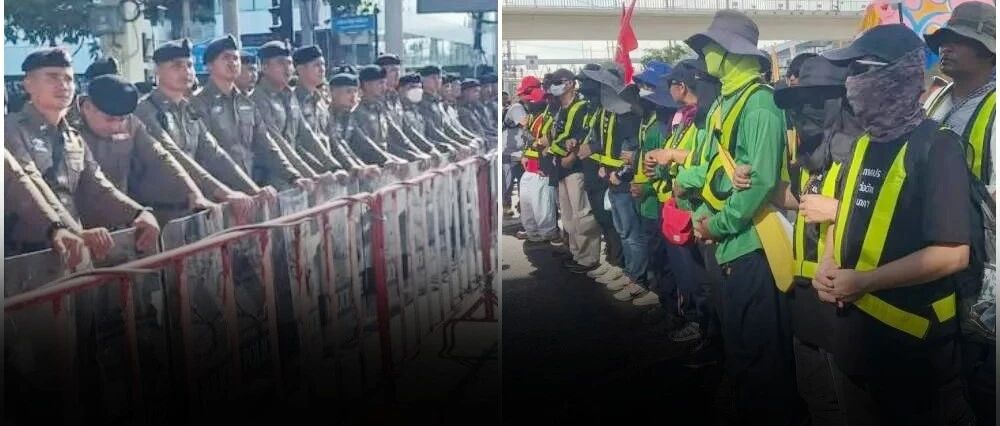 曼谷孔堤区约600人集会反对IMF与世行年会 部分道路封闭